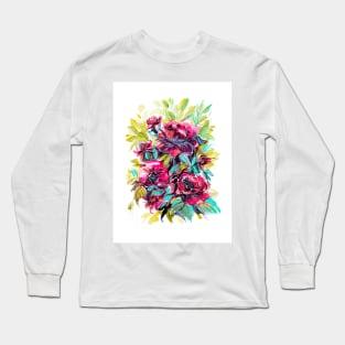 Elegant burgundy florals bouquet, watercolor painting Long Sleeve T-Shirt